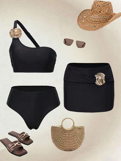 Swim Oasis 26SS Spring/Summer Vacation Beach Premium Elegant One-Shoulder Matching Skirt 3 PiecesSwimsuit Set 2026 New Women's Swimwear ArrivalFor School,Suitable For Holiday, Date, Afternoon Tea, Western, Cruise, Beach, Island, Road Trip, All Seasons, Music Festival, Boho Vacation,Bohemian Vacation, Chill Autumn ,Western Boho ,Elegant Tops For Women 2 Piece High Waisted Swimsuit Skirt Bikini Set High Waisted Bikini Set Bathing Suit 3 Piece Set Pool Outfits For Woman