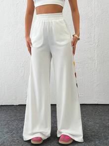 Cloudara Women Printed Detailed Wide Leg Sweatpants - White - View 3