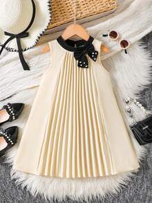 Đầm chữ A màu xanh nhạt xếp ly cổ nơ đính hạt cho bé gái, thích hợp cho các dịp thường nhật, đi nghỉ mát và mặc hàng ngày thanh lịch. - Nhiều màu - Xem 4