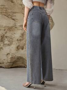 MOTF PREMIUM LOOSE WIDE LEG RHINESTONE EMBELLISHED JEANS, SPRING/SUMMER - Light Wash - View 3