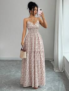 Elenzga 新款吊带碎花编织腰带设计优雅年轻女士度假连衣裙 - 彩色 - 查看 5