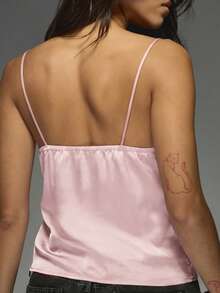 MISSGUIDED Blusa sin mangas de satén con cuello en V y ribete de encaje, casual de verano para festivales y capas - Rosa vieja - Ver 4