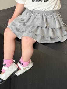 DAZY Pantalones casuales de unicolor con dobladillo con volantes para niñas pequeñas, estilo coreano de verano para niños pequeños - Gris - Ver 4