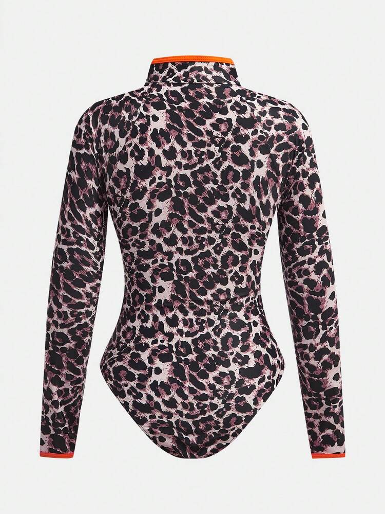 SHEIN Maija Women's Leopard Print One-Piece Swimsuit, Suitable For Beach Vacation Holiday,Vacation Outfits Women,Summer Holiday Outfits ,Beach Vacation Outfits For Women