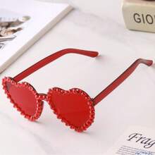 心形无框太阳镜 心形水钻眼镜 女士透明心形眼镜 - 紅色 - 查看 1