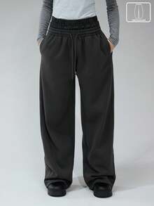 COUREZ Quần jogger ống rộng cạp thấp, kiểu boxer kẻ caro/phong cách Y2K mùa đông cho nữ, quần ống rộng cho nữ, quần thể thao cho nữ, trang phục mùa hè cho nữ. - Màu xám đen - Xem 1