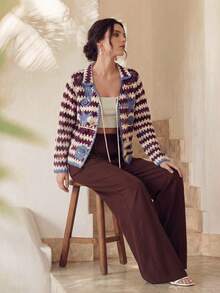 Anewsta Cárdigan con cierre delantero de corbata, con patrón de rayas y ribete de contraste con motivos de vida marina - Multicolor - Ver 5