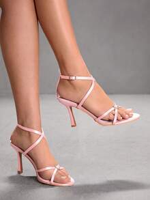 CUCCOO SZL Women's Solid Color Chain Decor Fashionable Elegant High Heel Sandals Spring Shoes Spring Break Easter Valentine's Day - Pink Sardine - View 8