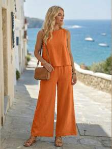 Faunlyn Bộ đồ hai mảnh thời trang đơn sắc thường ngày cho nữ - Rỉ Nâu - Xem 3