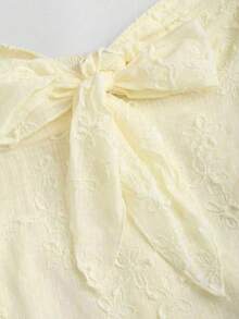 Sweetra Áo quây không dây, chất liệu vải dệt họa tiết, thắt nút phía trước, phong cách Y2K - Màu vàng - Xem 6