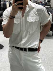 DAZY Men's White Pocket Casual Commuter Shirt, Summer - White - View 6