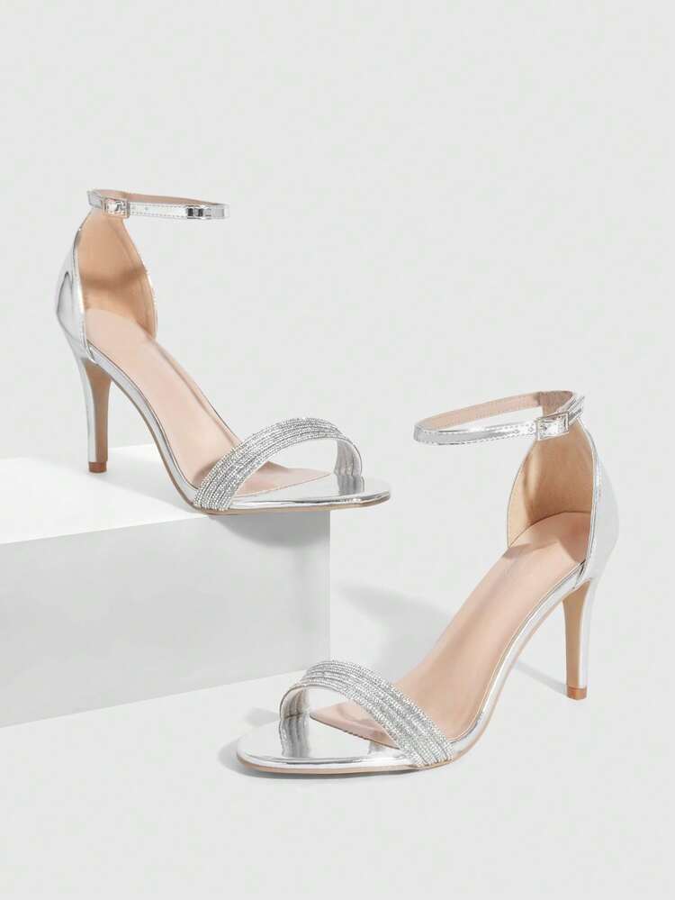 CUCCOO SZL Women's Pointed Toe Rhinestone Strap Ankle Strap High Heel Sandals, Fashionable Elegant Sexy For Party, Banquet, Date Spring Shoes Prom Heels Summer Shoes