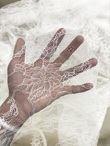 Elenzga Chân váy cỡ lớn màu trơn thanh lịch bằng chất liệu satin phối ren, xẻ cao. - trắng - Xem 6