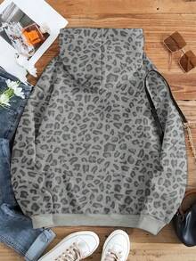 INAWLY Women Casual Leopard Print Hooded Sweatshirt Graduation,Back To School,Graduation,Teacher For Women,Back To School Pullover Fall - Grey - View 2