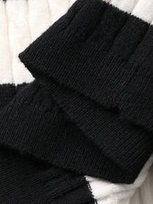 DAZY Women's Round Neck Long Sleeve Striped Embroidered Cable Knit Casual Cardigan - Black and White - View 7