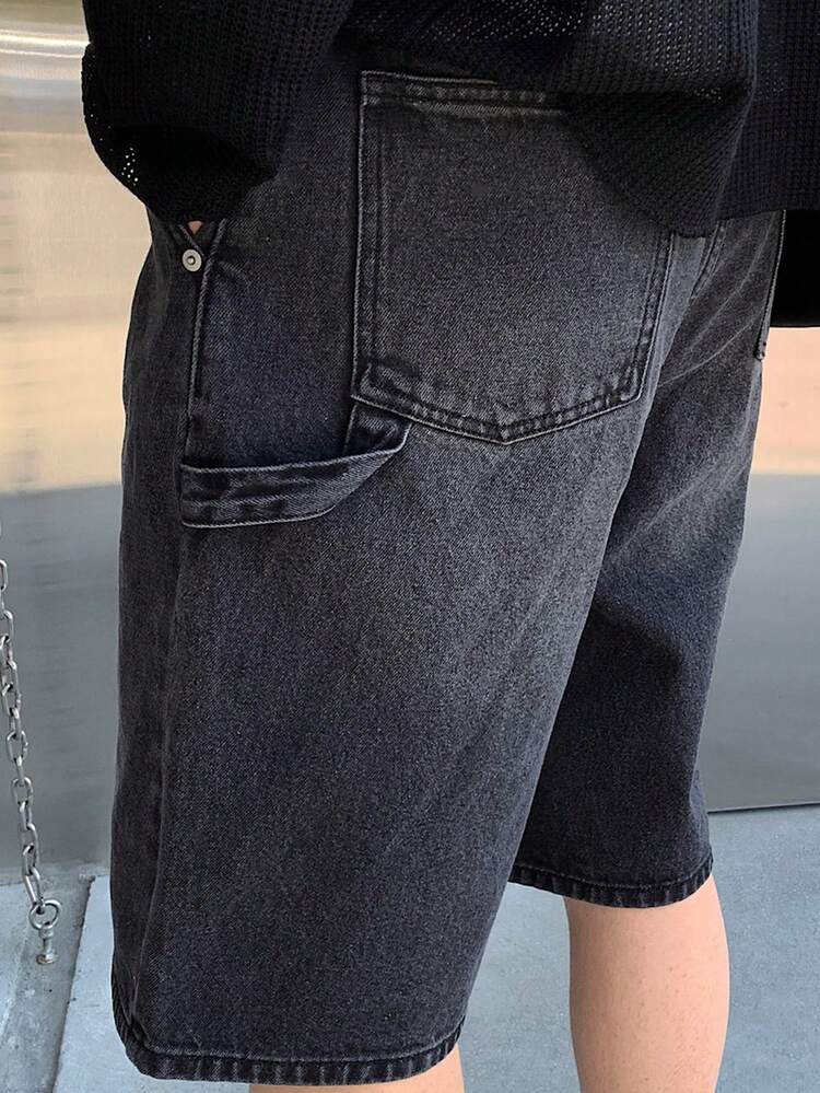 Men's Black Washed Distressed Denim Shorts, Summer