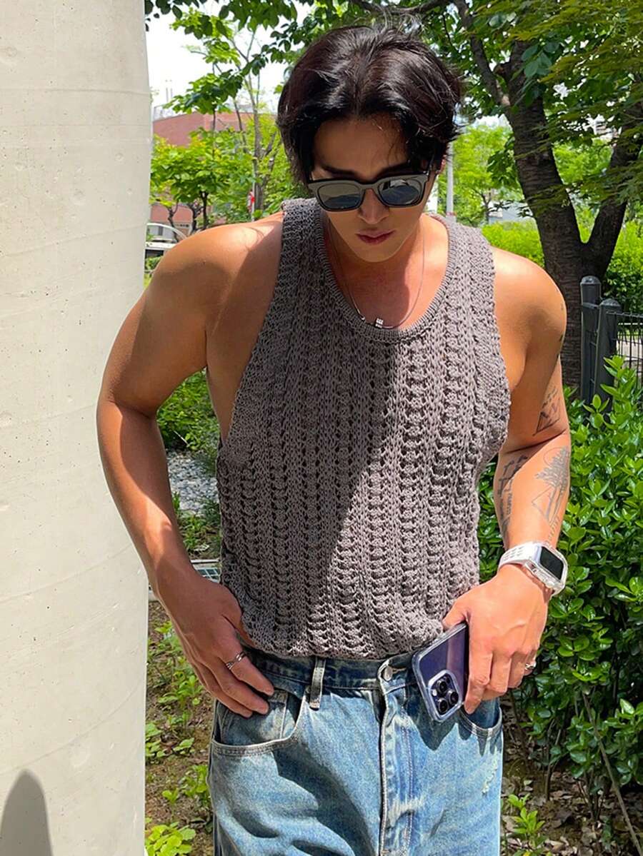 DAZY Men Sweater Vests Summer - Grey - View 1