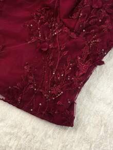 SHEIN LUNE Women's Elegant Embroidered Camisole Top  Summer Women Summer Red Summer Burgundy Top  Party - Red - View 5