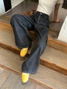 DAZY 女士水钻装饰休闲街头风做旧牛仔裤 - 黑色 - 查看 8