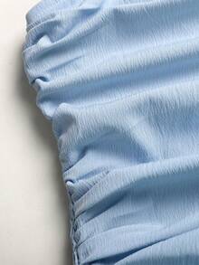 Girlism 少女夏季休闲度假简约舒适叠层荷叶边抹胸连衣裙 - 藍色 - 查看 4