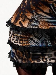 Mistrie Vestido corto de mujer con tirantes de espagueti, con estampado de leopardo y encaje, adecuado para vacaciones, citas, salidas y fiestas - Multicolor - Ver 4