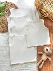 SHEIN Vintaside Kids 5件套休闲白色针织无袖背心，适合叠穿，适合外出、休闲穿着、旅行，适合6个月至3岁的男婴。 - 白色 - 查看 2