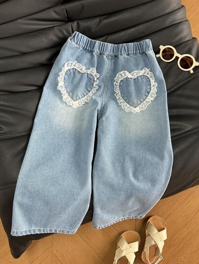 DAZY 女童蕾丝心形图案牛仔裤