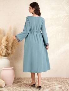 Momance 孕妇长袖圆领A字连衣裙，数码印花连衣裙 - 薄荷綠 - 查看 2