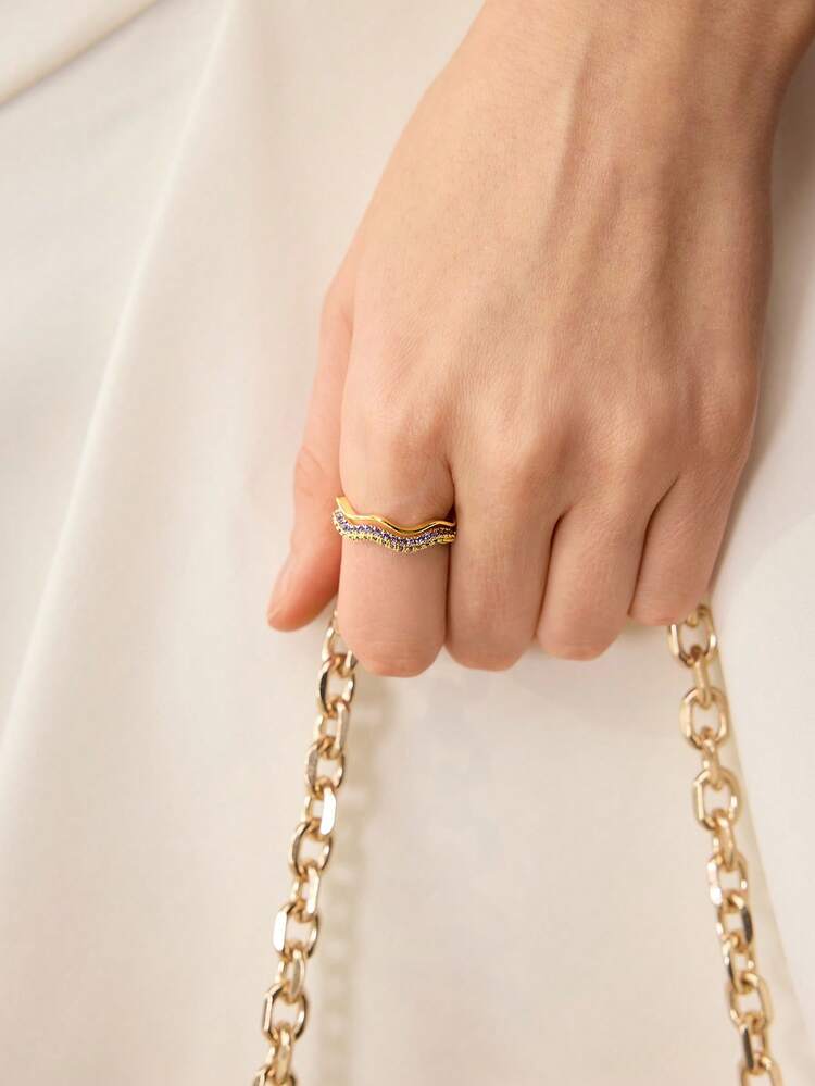 PRE18K GOLD-PLATED PURPLE GEMSTONE DOUBLE WAVE RING