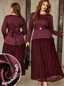 Roveilla Abito lungo elegante con patchwork, adatto per l'ufficio - Bordò - Visualizzare 3