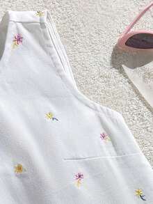 Soleia 女士碎花无袖休闲背心牛仔短裤套装，夏季女装，春季女装，复活节套装，节日女装，沙滩女装，毕业套装，优雅女装，休闲女装，度假女装，夏季假日女装，度假套装，沙滩度假女装，白色套装，女士白色无袖刺绣背心短裤套装，夏季休闲装 - 白色 - 查看 6