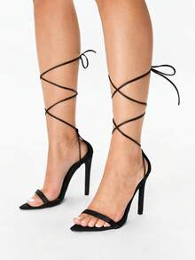 Glitzique 女士银色凉鞋，2025夏季新款时尚性感交谊夜店舞蹈表演系带凉鞋，舒适不疲劳 - 黑色 - 查看 1