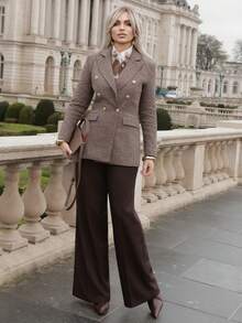 商务风格翻领长袖格子双排扣西装夹克 - 彩色 - 查看 6