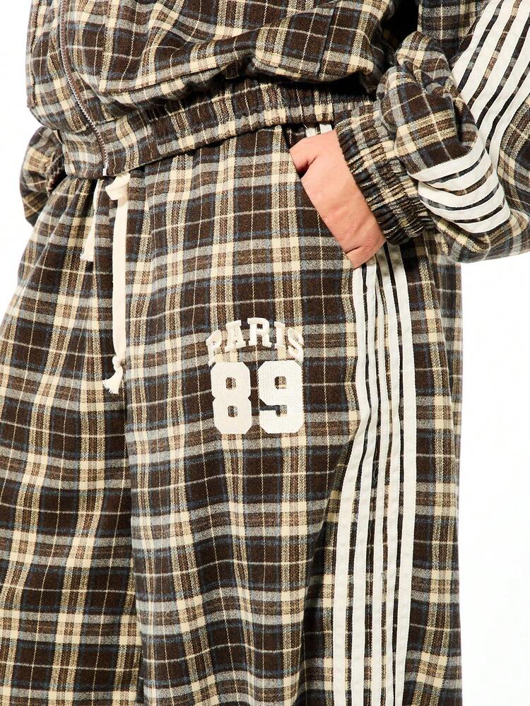 SUMWON WOMEN Plaid Check Wide Leg Pants With Stripe Detail