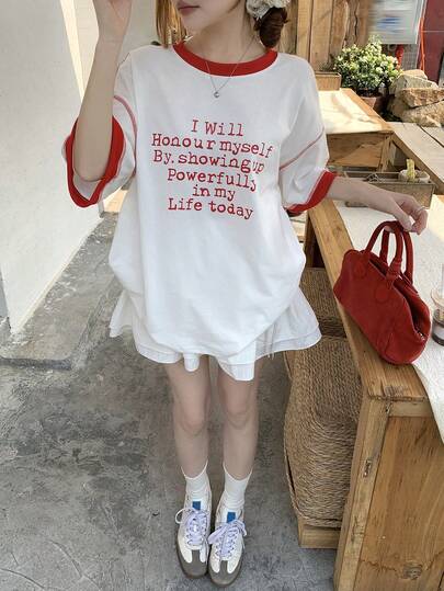 DAZY Women's Round Neck Casual Korean Style Short Sleeve T-Shirt Summer