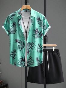 Manfinity RSRT 2pcs Men's Casual Loose Fit Front Button Short Sleeve Printed Set Cancun Shirt Men Bahama Outfit Men Tropical Outfit Men Hawaii Outfit Men Cancun Outfit Old Money,Daily Leisure, Weekend Trips, Outdoor Activities, Travel Expeditions, Relaxed Work Environments Or Semi-Formal Occasions, Boyfriend/Husband Gift, Anniversary /Birthday Gift Party Summer Vacation Holiday,Wedding,Spring To Summer - Multicolor - View 3