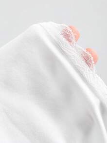 Sweetra Women's Spring/Summer White French Romantic Lace Patchwork V-Neck Tie Top - White - View 5