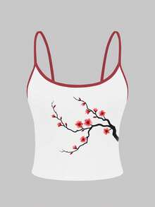 Glimmora Tirante digital, sin mangas y ajustado, estilo talla grande vendido para primavera y verano, con estampado de flor de ciruelo. - Multicolor - Ver 3