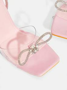 Glitzique Women's Pink Rhinestone Embellished Bow Knot High Heeled Sandals With Strappy And Buckle, Peep-Toe, Great For Summer And Fall Parties Valentines - Pink - View 14