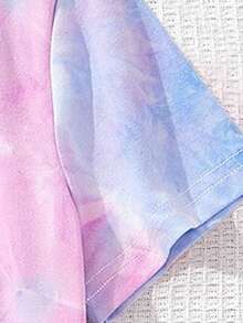 2 Stücke Tween Mädchen Lässig Set aus Batik-Muster Kurzarm T-Shirt und Shorts, geeignet für den Sommer - Verschiedenfarbig - Übersicht 3