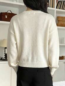DAZY Áo khoác cardigan dệt kim tối giản màu trơn dành cho nữ - Màu be - Xem 2
