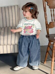 DAZY Toddler Girls' Loose Fit Washed Denim Jeans - Blue - View 3