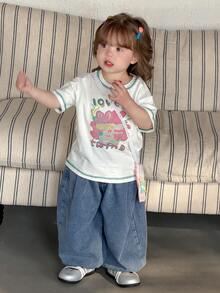 DAZY Toddler Girls' Loose Fit Washed Denim Jeans - Blue - View 8