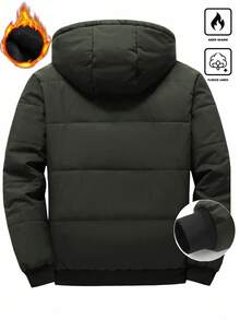 Manfinity Homme 男士长袖纯色拉链连帽抽绳保暖休闲外套，适合冬季穿着，保暖透气，适合秋季穿着。 - 綠色 - 查看 3