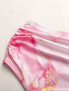 SHEIN Tween Girls' Fitted Off Shoulder Floral Print Snug Fit Slit Maxi Knit Dress - Pink - View 7