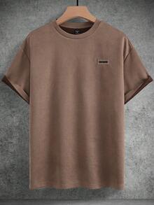 Claim Dot Camiseta de tirantes holgada y casual de unicolor, cuello redondo y mangas cortas para hombres de talla grande - Café integral - Ver 5