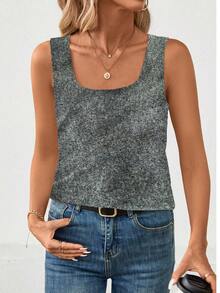 EMERY ROSE Áo tank top mùa hè đa năng, không tay, cổ vuông, dáng rộng - Màu xám đen - Xem 6