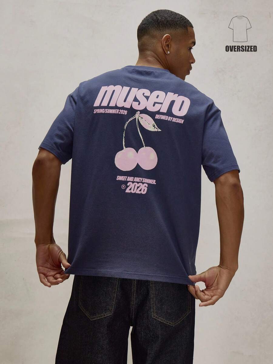 Musero Oversized Short Sleeve Crew Neck Tshirt Graphic Print Top Essentials Spring&Summer - Navy Blue - View 1