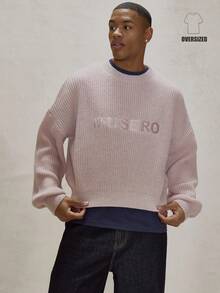 Musero Suéter de punto de cuello redondo de manga larga y hombros caídos, con bordado de marca, esencial para capas en primavera y verano - Rosa vieja - Ver 1