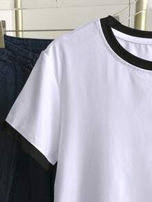 Resyla Women's Color Block Heart Print Round Neck Short Sleeve T-Shirt - White - View 4